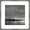 Ellis Island And Manhattan Sunrise Bw Framed Print