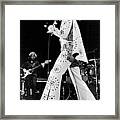 Elvis Presley In White Outfit On Stage Framed Print