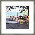 Empty Chairs With Tables In A Campus Framed Print