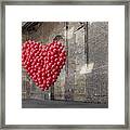 Empty Warehouse With Red Heart Made Of Balloons Framed Print