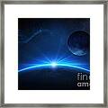 Fantasy Earth And Moon With Sunrise Framed Print
