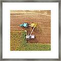 Farm Machines Harvesting Corn In September, Aerial View Framed Print