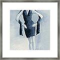 Fashion Illustration Art Print Woman In Blue Dress Front Framed Print