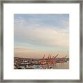 Ferry Docking Near Port Of Seattle Framed Print