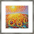 Fields Of Gold - Abstract Landscape With Sunflowers In Sunrise Framed Print