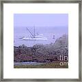 Fishing Boat  Along Monterey Bay Coastline On A Calm Foggy Misty Morning Framed Print