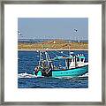 Fishing Boat Being Follwed By Gulls Framed Print