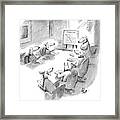 Five Dogs Sit Around An Office Meeting Table Framed Print