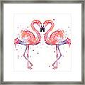 Flamingo Love Watercolor Framed Print