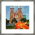 Flower And Notre-dame Cathedral Framed Print