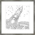 Flying Rocket Leaving Planet Earth Drawing Framed Print