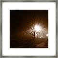 #fog #sepia #gloomy #trees #road Framed Print