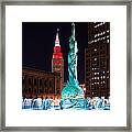 Fountain And Terminal Tower In Red 2 Framed Print