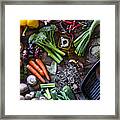 Fresh Vegetables Ready For Cooking Shot On Rustic Wooden Table Framed Print