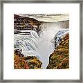 Frozen Mist On Autumn Day At Gullfoss Framed Print