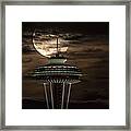 Full Moon And Space Needle Framed Print