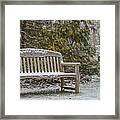 Garden Bench During Winter Snowfall At Sayen Gardens Framed Print