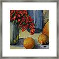 Geraniums With Pear And Oranges Framed Print
