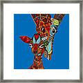 Giraffe Love Blue Framed Print