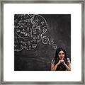 Girl Contemplates Math Thought Bubble On Chalkboar Framed Print