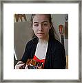 Girl In Red And Black With A Violin Framed Print