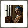 Girl With A Pearl Earring At A Window Framed Print