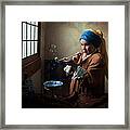 Girl With A Pearl Earring Blowing Bubbles Framed Print
