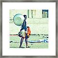 Girl With The Big Steel Bowl Framed Print
