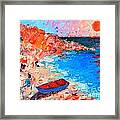 Greece - Santorini Island - Fishing Boat On Akrotiri Beach At Sunrise Framed Print