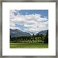 Green Field With Snow Capped Mountains Framed Print