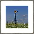 Green Wheat  Field With Green And Yellow Windmill Framed Print