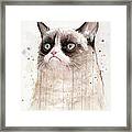 Grumpy Watercolor Cat Framed Print