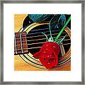 Guitar With Single Red Rose Framed Print