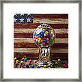 Gumball Machine And Old Wooden Flag Framed Print