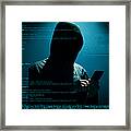 Hacker Using Phone Framed Print
