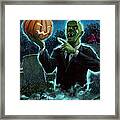 Halloween Ghoul Rising From Grave With Pumpkin Framed Print