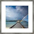 Hanalei Bay Pier And Double Rainbow Framed Print