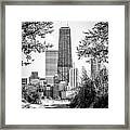 Hancock Building Through Trees Black And White Photo Framed Print