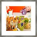 Hand Painted Cup Full Of Paintbrushes Framed Print