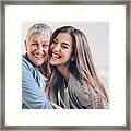 Happy Adult Mother And Daughter Embracing Framed Print
