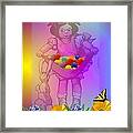 Happy Easter Girl Eggs Bunny And Flowers And Butterflies Framed Print