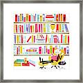 Happy Man In Library Reading Book Framed Print