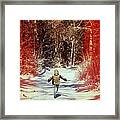 Happy Young Boy Running In The Winterly Forest Framed Print