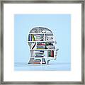 Head With A Bookshelf And Stacked Books Framed Print