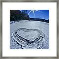 Heart Outlined On Snow On Topw Of Frozen Lake Framed Print