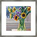 Here Comes The Sun- Sunflowers By The Window Framed Print