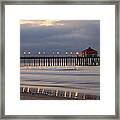 Huntington Beach Pier Morning Lights Framed Print