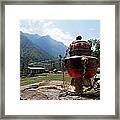 Incense Pot And Mountains Framed Print