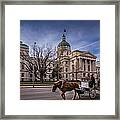 Indiana Capital Building - Front With Horse Passing Framed Print
