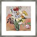 Japanese Vase With Roses And Anemones Framed Print
